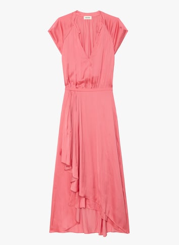 Robe midi col tunisien en satin ZADIG&VOLTAIRE Rose